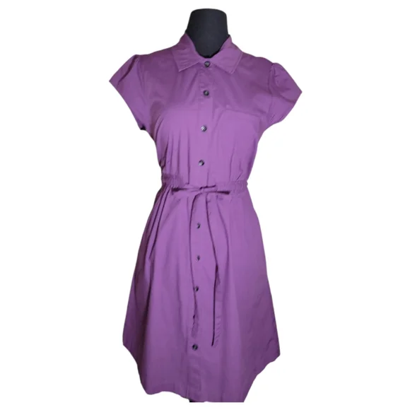 Merona button closure cap sleeve purple shirt dress size medium - Picture 1 of 12